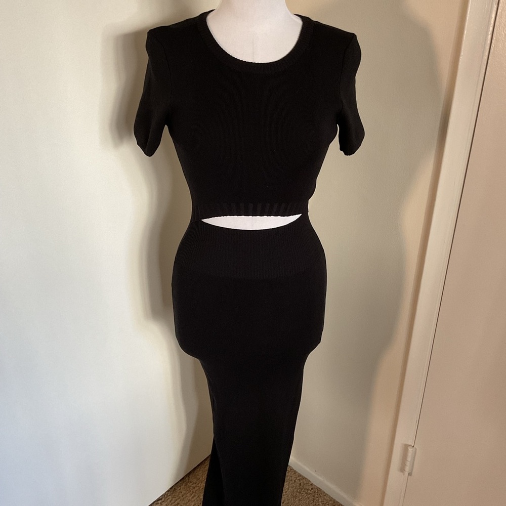 Hera Collection Black Cutout Bodycon Maxi Dress Medium M Side Slit Sexy - Picture 2 of 7